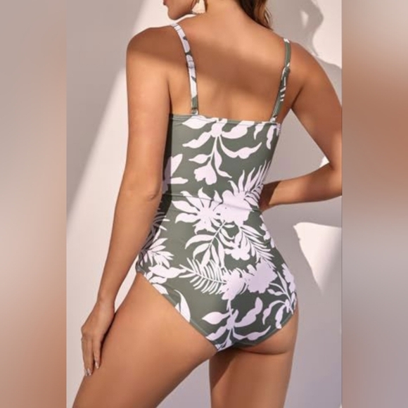 Floral Navy and White One-Piece Swimsuit - Picture 3 of 3